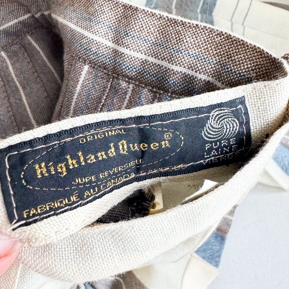 Highland Queen Wool Fully Reversible Ivory Brown Blue Pleated Midi Skirt M - Picture 6 of 6